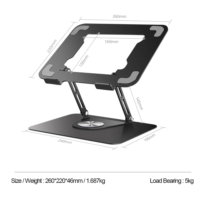 360 rotating swivel laptop stand for standing work multi-angle height ventilated laptop riser adjustable laptop stand