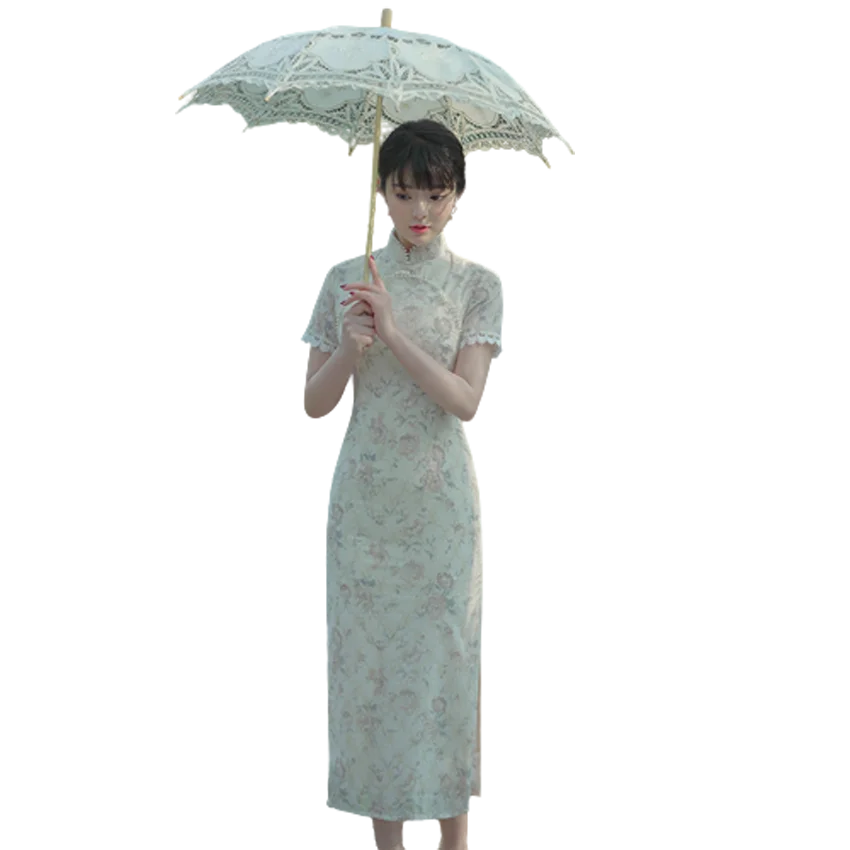 Женское длинное кружевное платье