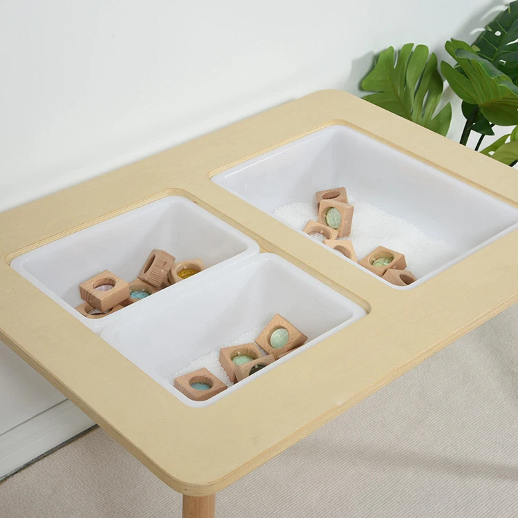 Montessori Kindergarten Children Toddler Wood Sensory Activity play party sand and water furniture Kid table and chair set