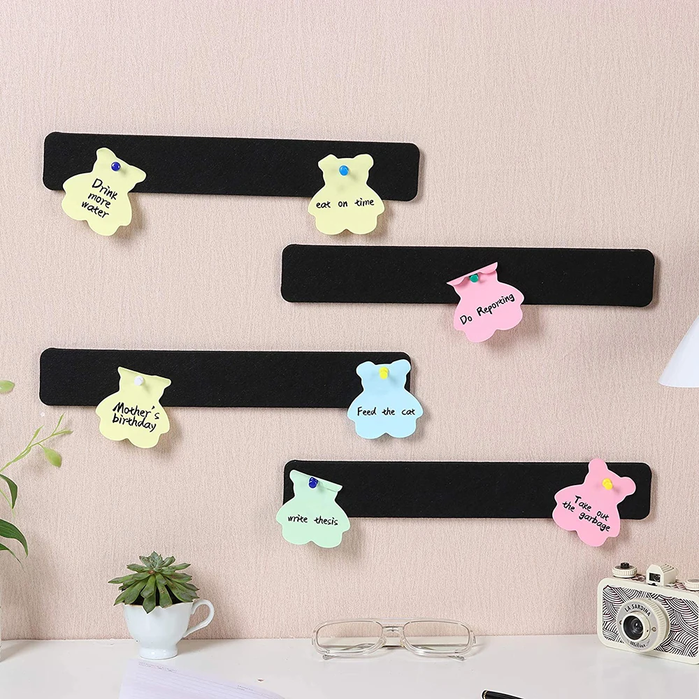 Upin 33*5cm 6Pcs Black wall Cork Self-Adhesive Bulletin Board Bar Strips with Pushpins