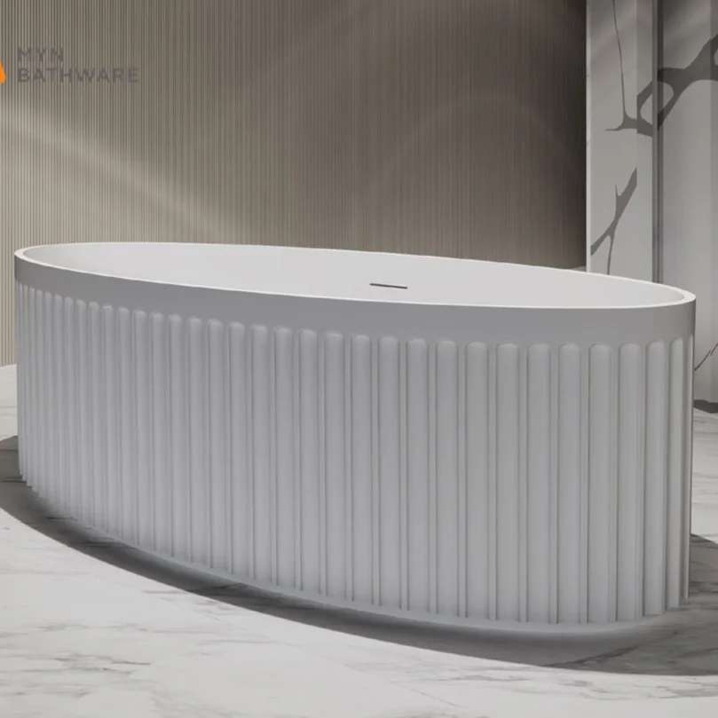White design stone freestanding tub composite stone resin solid surface bathtubs for sale