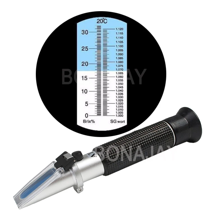 Beer Wort Wine Refractometer Brix Brewing Refractometer Dual Scale - Specific Gravity 1.000-1.120 and 0-32% Brix