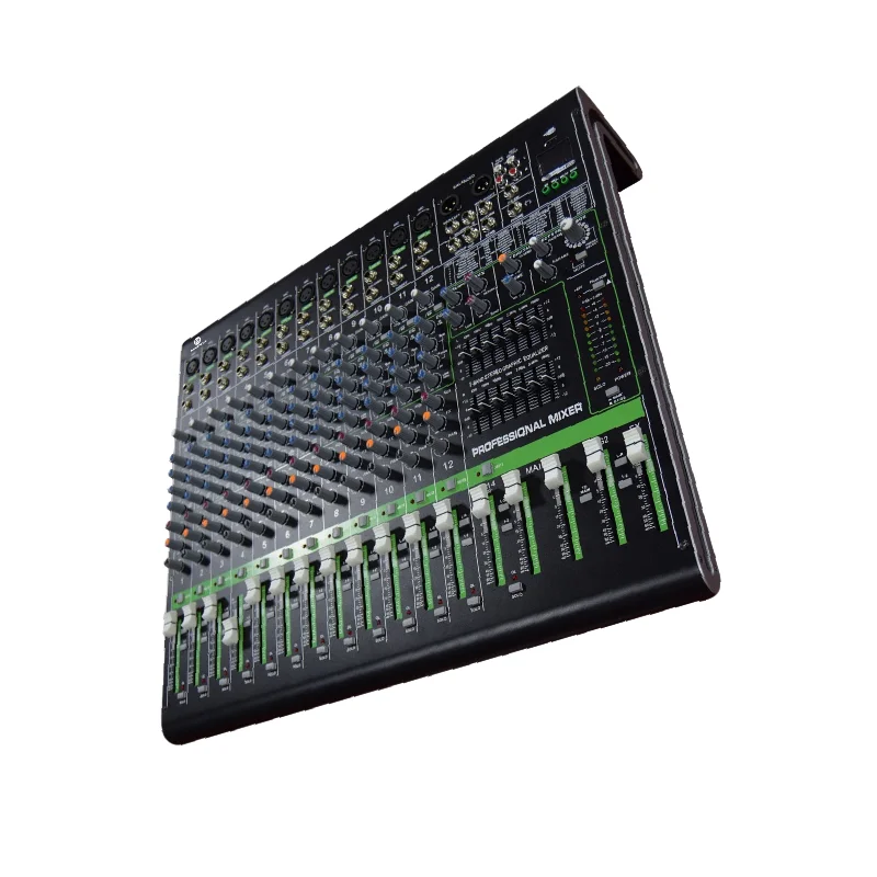 MRV122FX, Enping Factory Green Color Audio Mixing, Dual 7-Band Stereo Graphic Equalizer Professional Digital Mixer Console