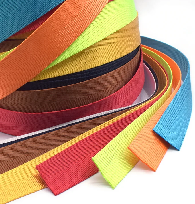 20mm/25mm/32mm/38mm/50mm Colorful Polyester Solid Color Webbing Tape High Tenacity Twill Herringbone for Backpack Webbing