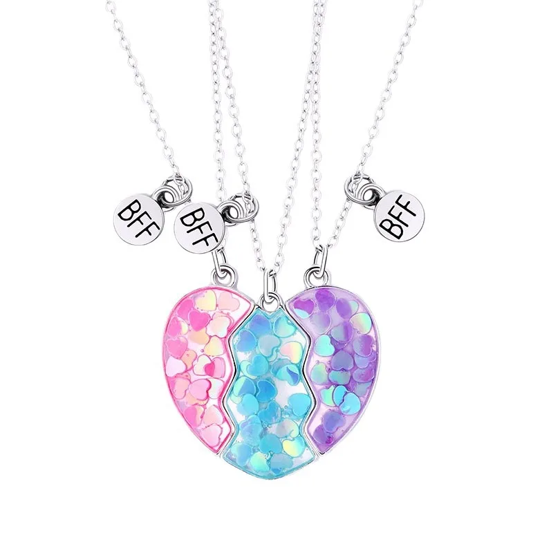 LC20240432 wholesale fashion kids best friend bff pendant couple heart pendant necklace for three