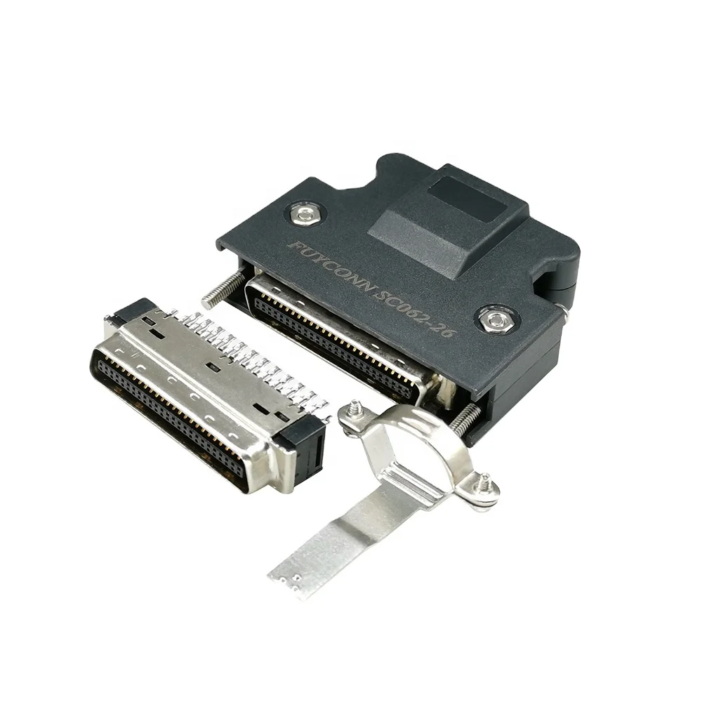 50pin Solder Cup SCSI Connector, SCSI 50 Pin Male Mini Solder Type Servo Connector with Plastic Dust Cover SCSI MDR Connector
