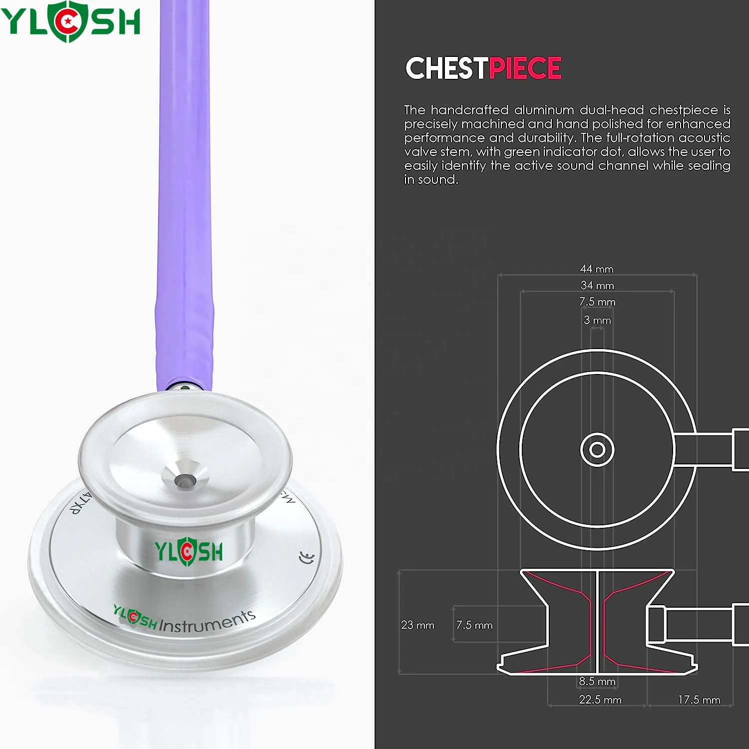 YLCSH Deluxe Lightweight Dual Head Stethoscope Lifetime-Warranty - Pastel Purple (YLCSH747XP-07) YLCSH stethoscope