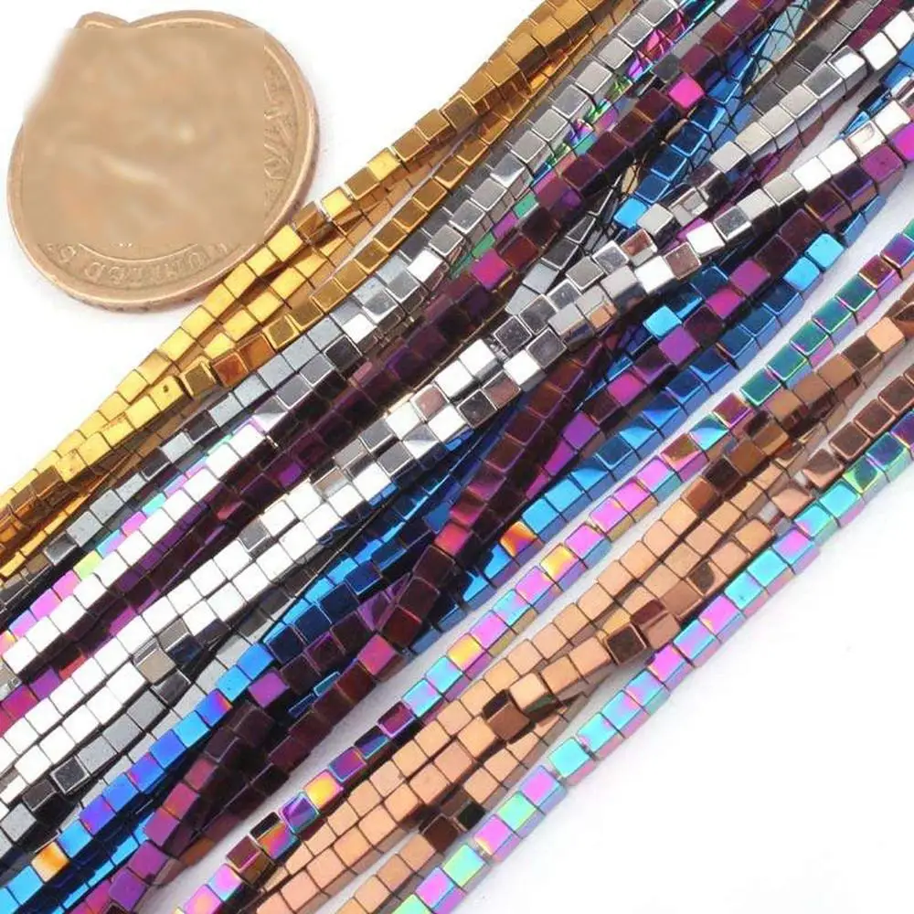 Square Hematite Plated Color Smooth Natural Stone Beads