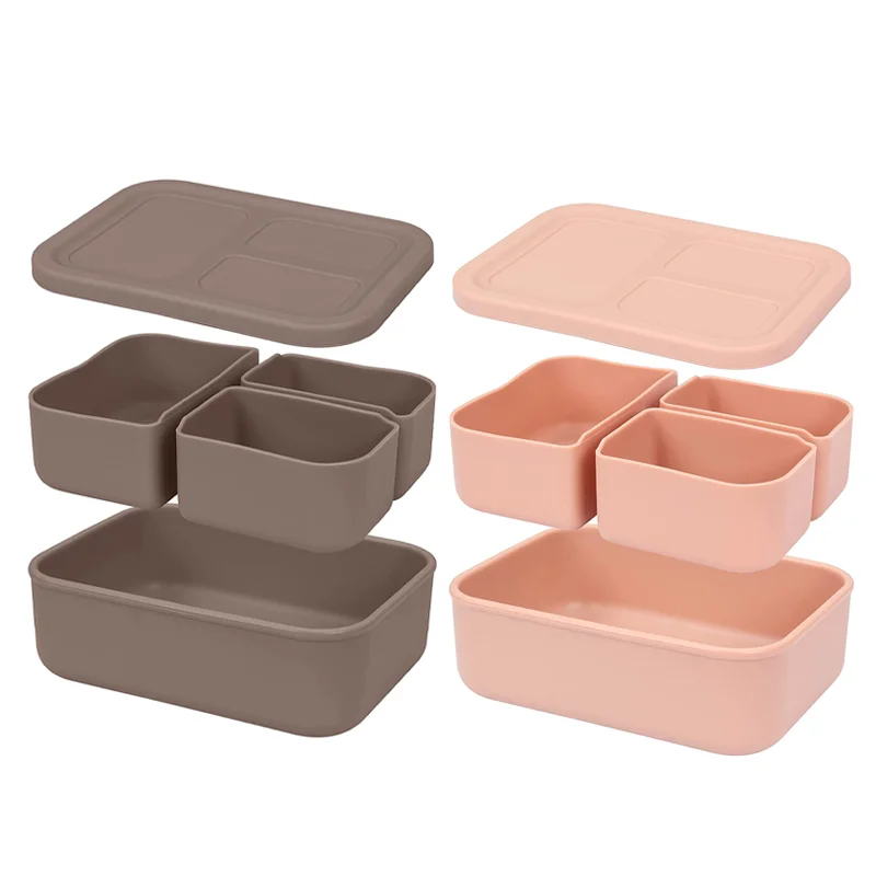 2022 Microwaveable Silicone Kids Snack Container 3 Compartment Bento Silicone Lunch Box For Kids