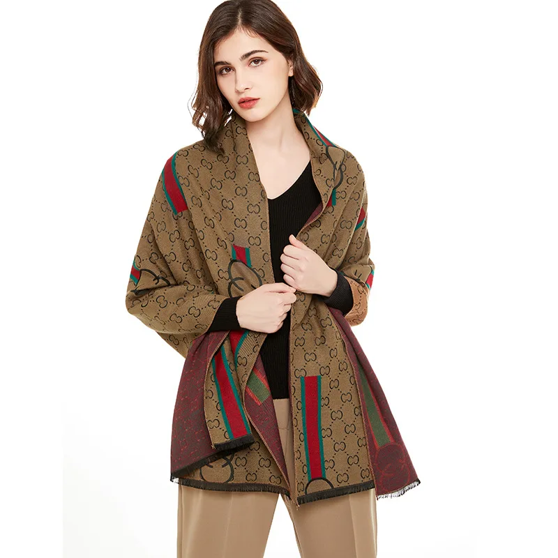 New Luxury Designer Ladies Double Sided Pashmina Shawls Fashion Letter Pattern Scarves for Women Winter Warm Cashmere Shawl