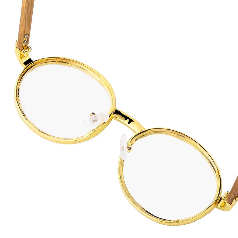 Fashion Jewelry Bling Bling Full Iced Out Glasses HipHop Lab Diamond Eyeglass With Wooden Temple