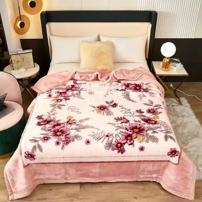 Amity Factory Thickened Blanket Printed Winter Double Layer Warm Blanket Home Raschel Cover Blanket