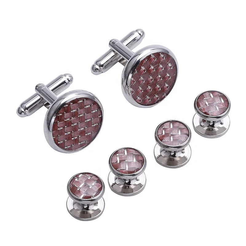 Красные украшения из углеродного волокна для мужчин рубашка французские запонки шпильки Серебряный Круглый смокинг набор