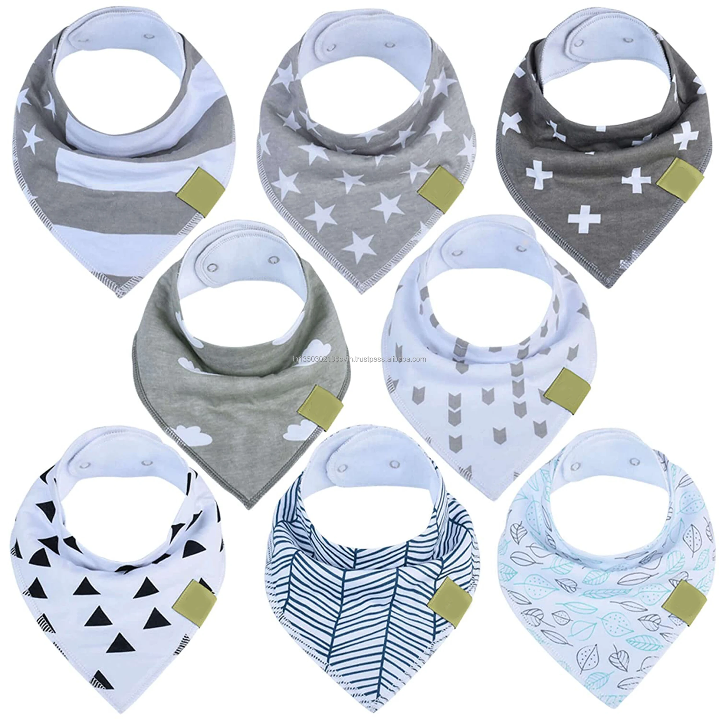 Disposable Bandana Bibs for Infants Toddlers Boys and Girls 100% Cotton Printed Pattern Snap Button Closure OEM Supply