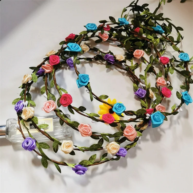 Flower Wreath Crown Headband Multicolor Wedding Festival Party Flower Hair Garlands in Bulk Women Girls Flower Decoration