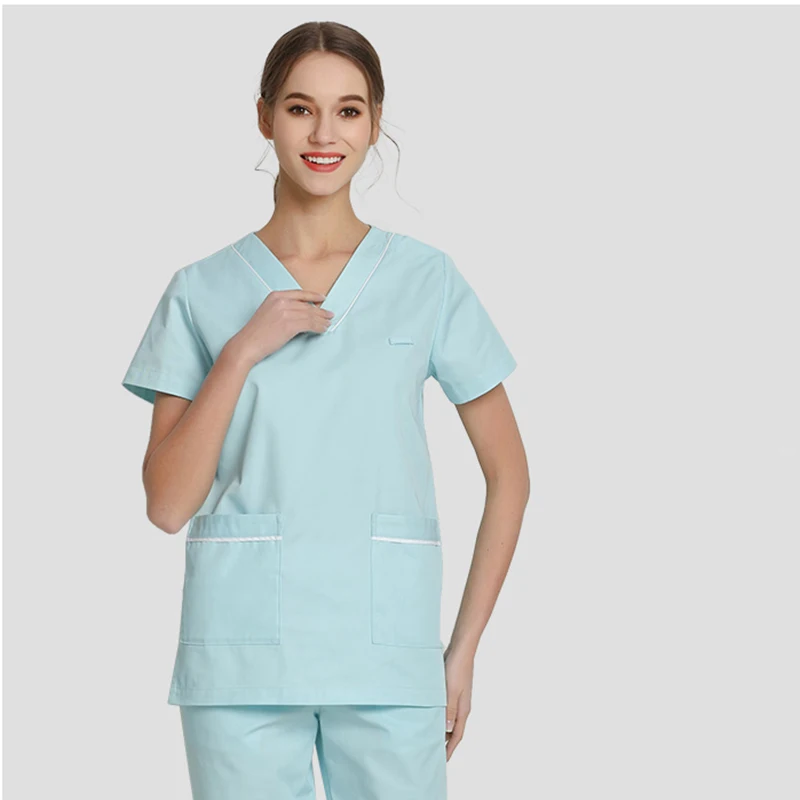 Unisex Hospital Uniforms Suits Two Pieces T-shirt Tops Pants Nurse Doctor Scrub Sets