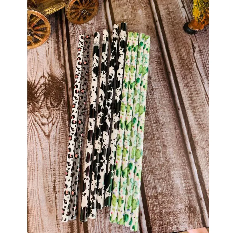 Cowhide Cactus Print Beer Can Glass Straws Leopard Prints Reusable Straw For Tumbler Cups Cactus Reusable Plastic Straws