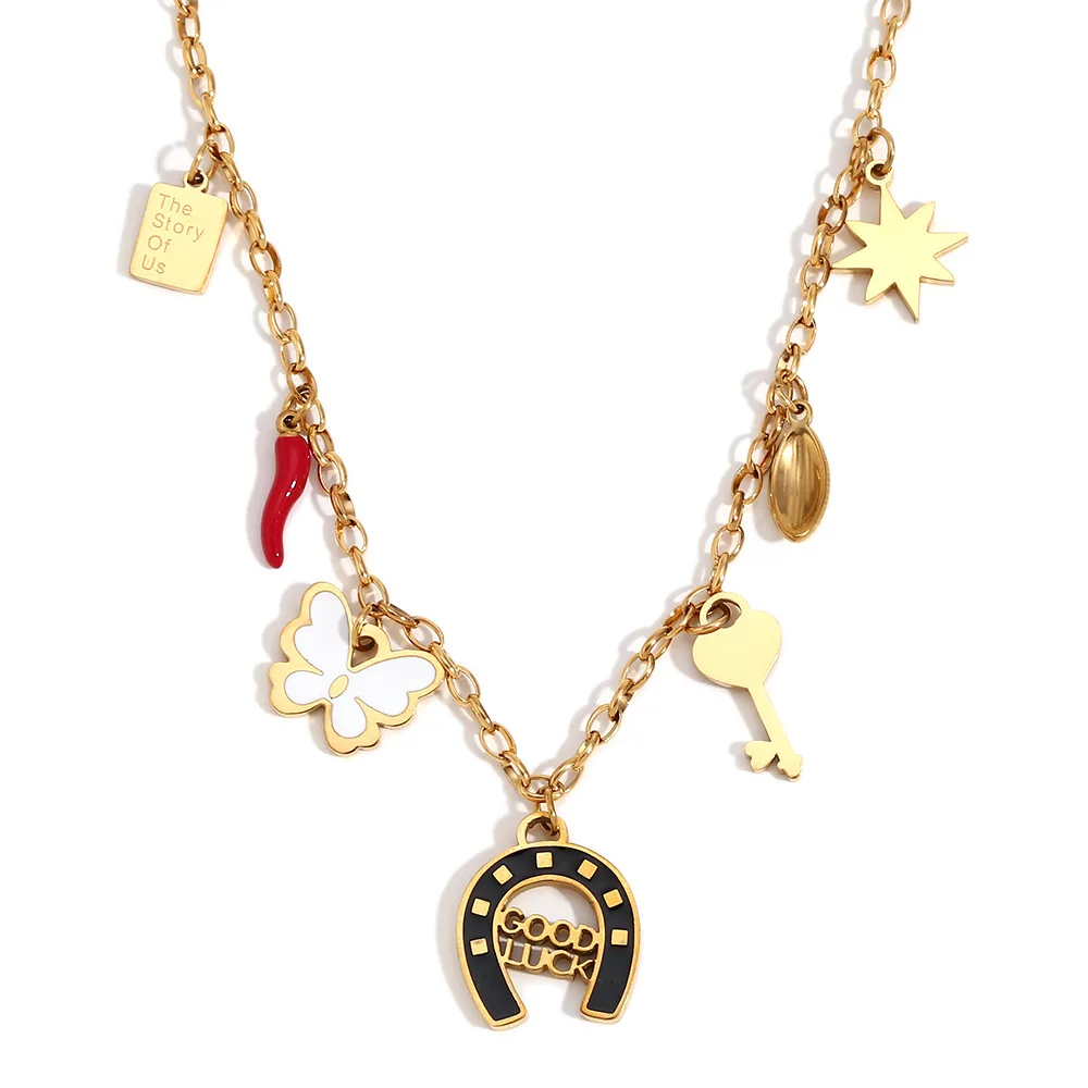 Новое поступление из нержавеющей стали 18k позолоченный Подкова бабочка ключ кулон ожерелье для женщин мужчин