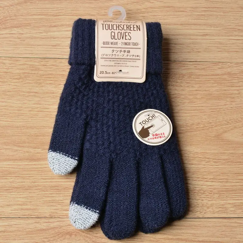 Japan Korea style new cashmere brushed knitted gloves lady jacquard touch screen keep warm
