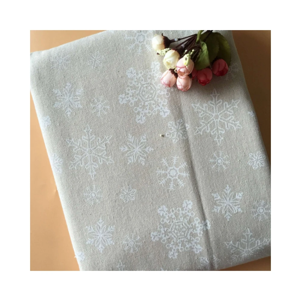 Snowflake Printed Linen Fabric High Quality Plain Color Textiles Cloth Of Handmade DIY Sewing Cushion Crafts
