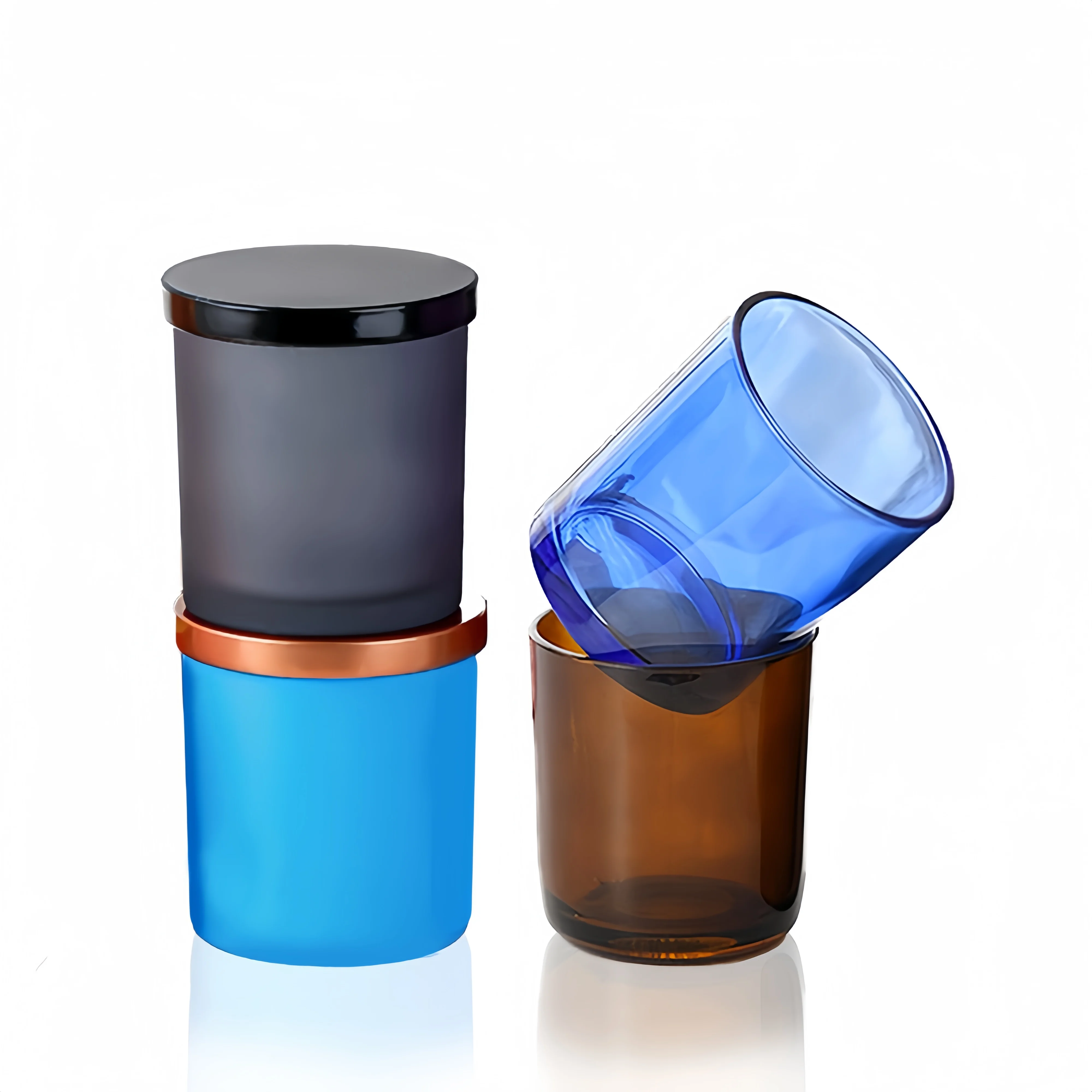 Wholesale 50ml 100ml 170ml 250ml Amber Glass Candle Jars Scented Candle Making Glass Jar Round Candle Containers With Lid