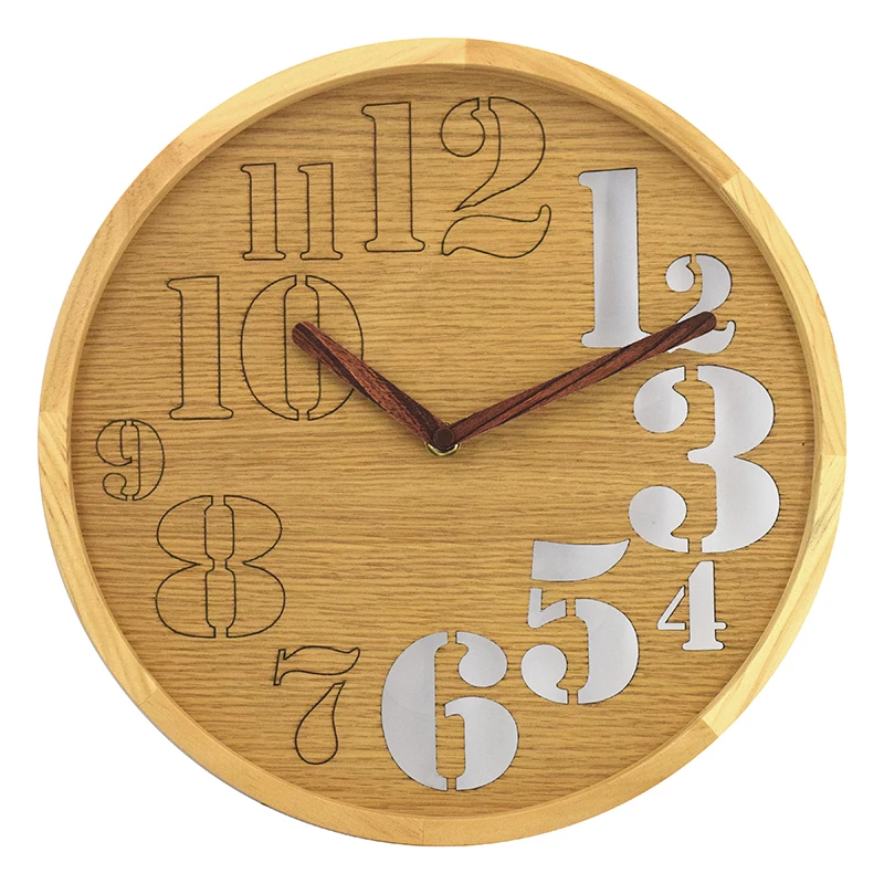 Laser engraved numbers hollow wooden wall clocks