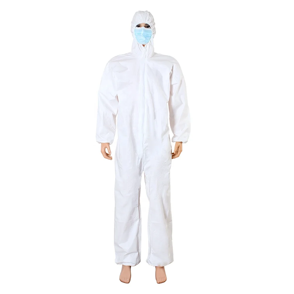 Safety Work Type 5/6 Microporous With Reflective White Ppe Propolylene Non Woven Chemical Disposable Protective Coverall Overall