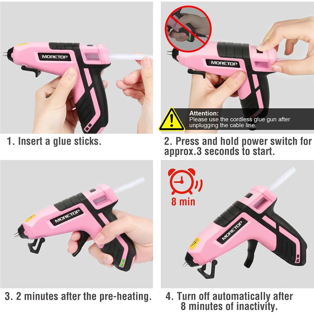 Moretop 3.6V Cordless Hot Glue Gun (Upgrade)  Fast Preheating Smart Power-Off USB-C Rechargeable Kit with 20 Pcs