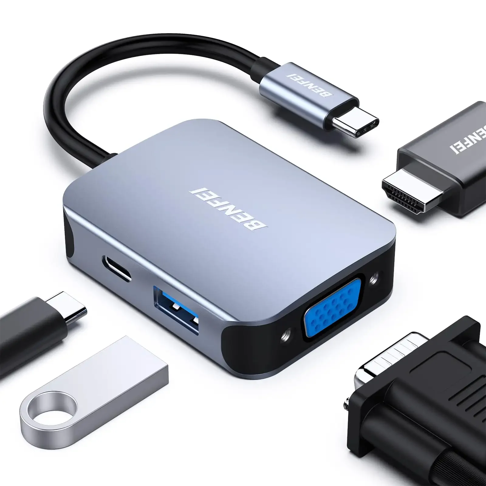 BENFEI USB C концентратор 4 в 1 многопортовый адаптер с на HDMI VGA 3 0 и 60 Вт