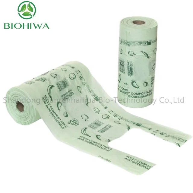 Order 1 tons Compostable T Shirt Bag Biodegradable Shopping Carry Out bag On Roll PLA PBAT Star Seal Cheap Price