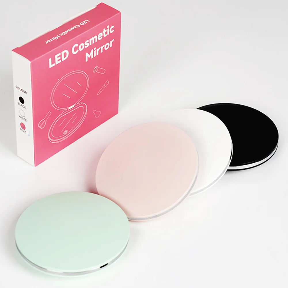 Custom Logo Usb Rechargeable Portable Travel Handheld Pocket Foldable Smart Touch Screen Makeup Mirror with Led Light