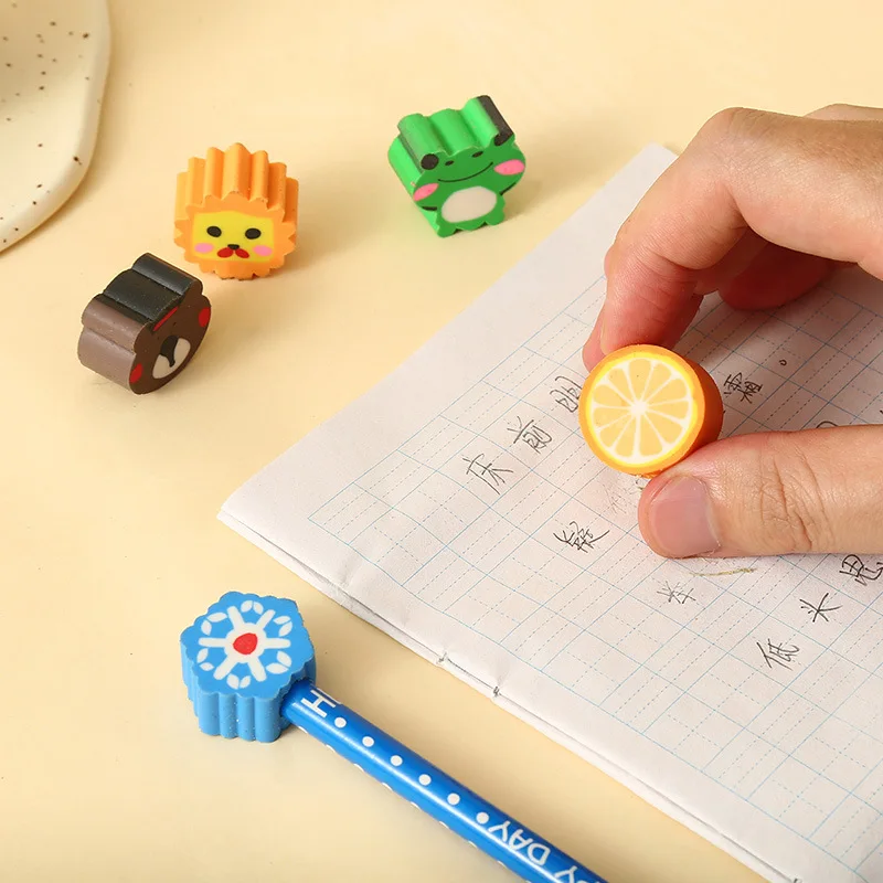 School Supplies Kawaii Erasers Pencils,Novelty Cartoon Stripes Pattern HB Pencil With Eraser for Student Sketch Drawing