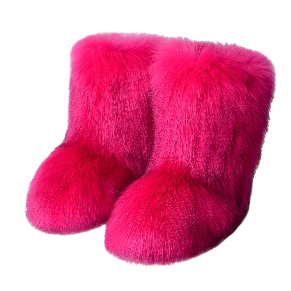 New Design Wholesale  Fur Snow Boot Women Shoes Plain Fashion Solid Color Grey Furry Faux female Snow Winter Boots