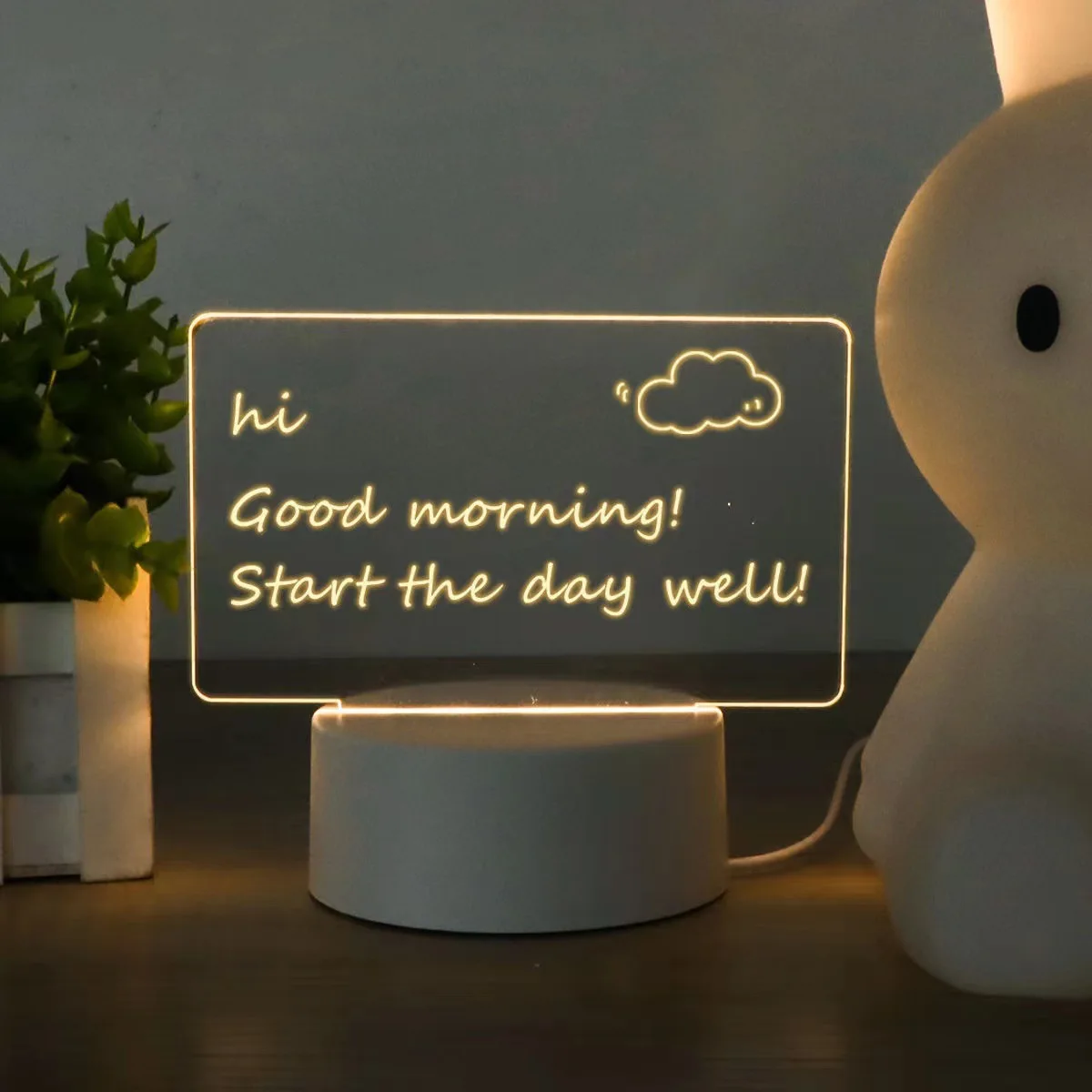 DIY luminous led message note board night light transparent notice acrylic dry erase writing board stand light with led lamp