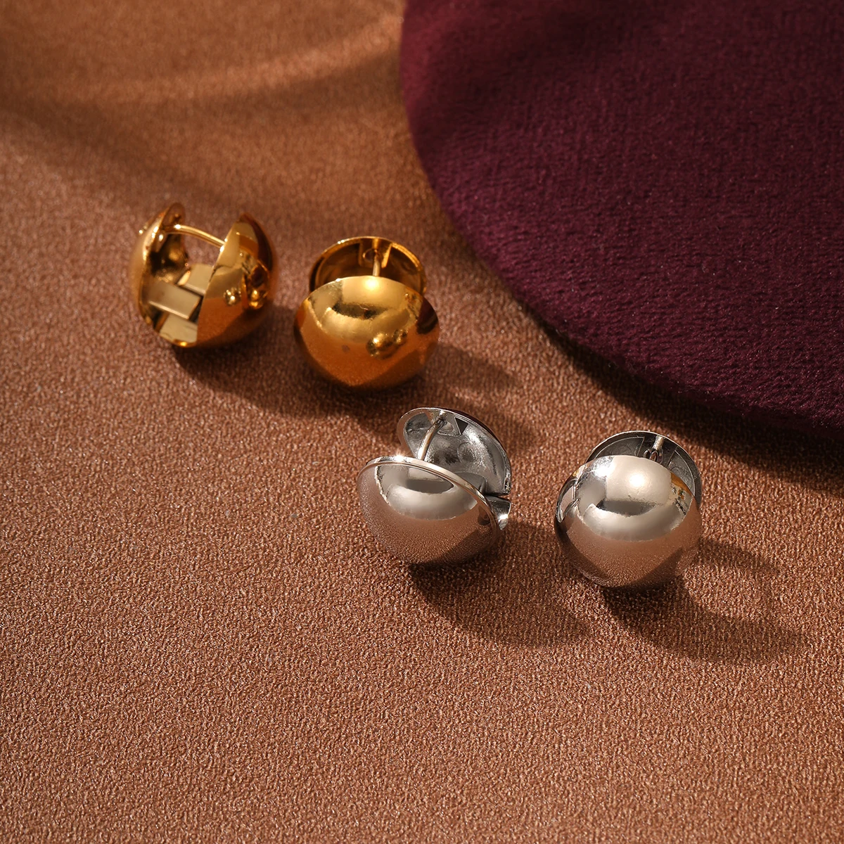 China Steel Companies Wholesale Earrings Women Double Sided Ball 18k Gold Plated Jewelry Waterproof Non Tarnish Jewelry