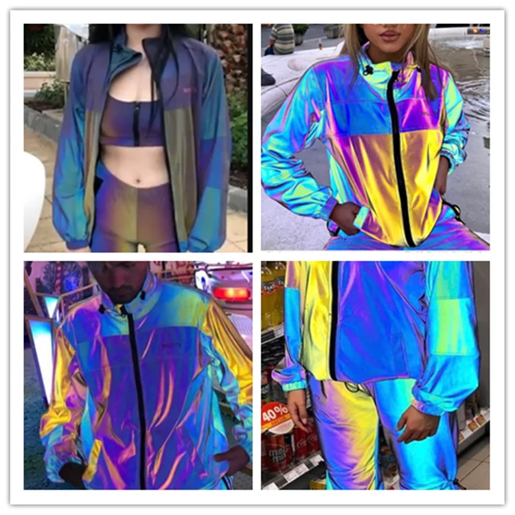 Wholesale Cheap Stretchable Rainbow Reflective Spandex Fabric for Fashion Clothing or Jacket