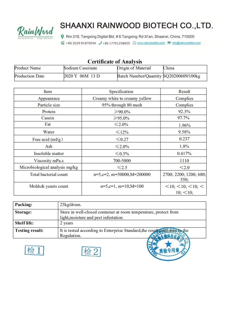 Высококачественные пищевые добавки казеината натрия 99% порошка