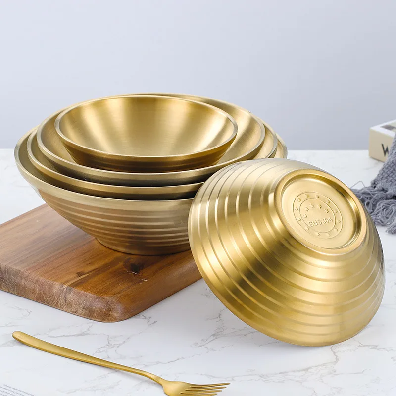 Золотая Горячая Изолированная Двойная Стенка Udon Pho сервировочная чаша для ресторана из нержавеющей стали 304 рамен миска лапши суп
