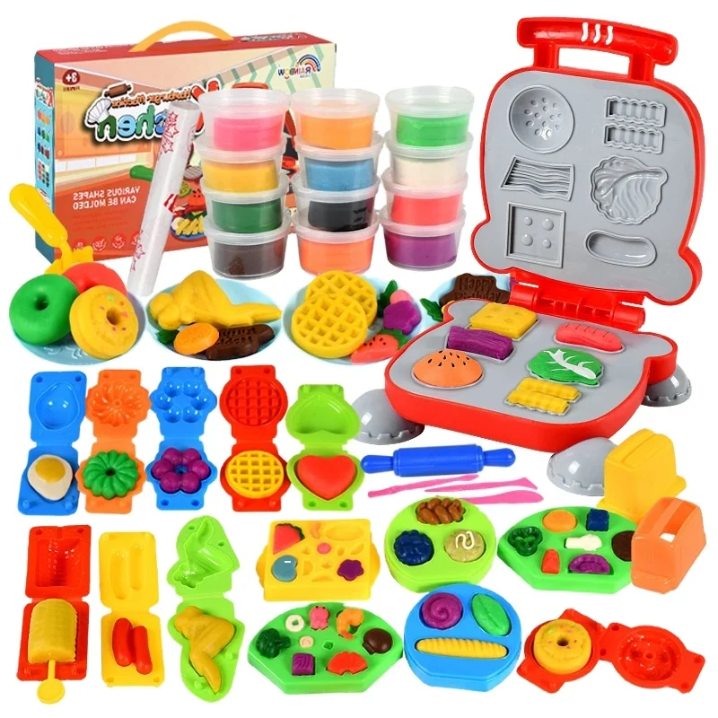 YM-W0162 Fun burger color clay noodle machine Play-dough toy super light clay handmade DIY mold set small box