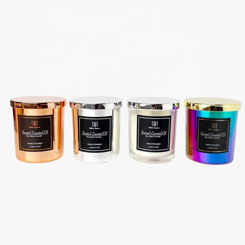 Clear Dazzling Electroplated Rainbow Iridescent Custom Logo Glass Candles Wholesale Soy Wax Natural Luxury Candle Jars With Lids