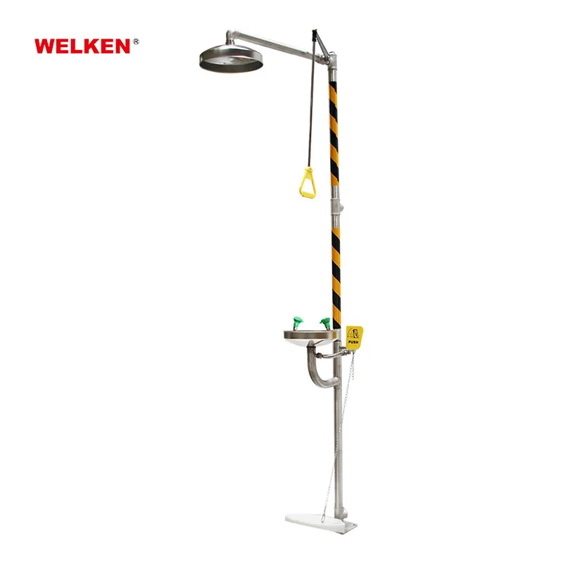 Good Quality 304 stainless steel Combination Emergency Eyewash And Shower Equipment with foot-control pedal