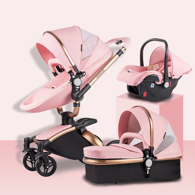 Top Quality Pu leather kid stroller 3 in 1 baby pram stroller Europe stroller