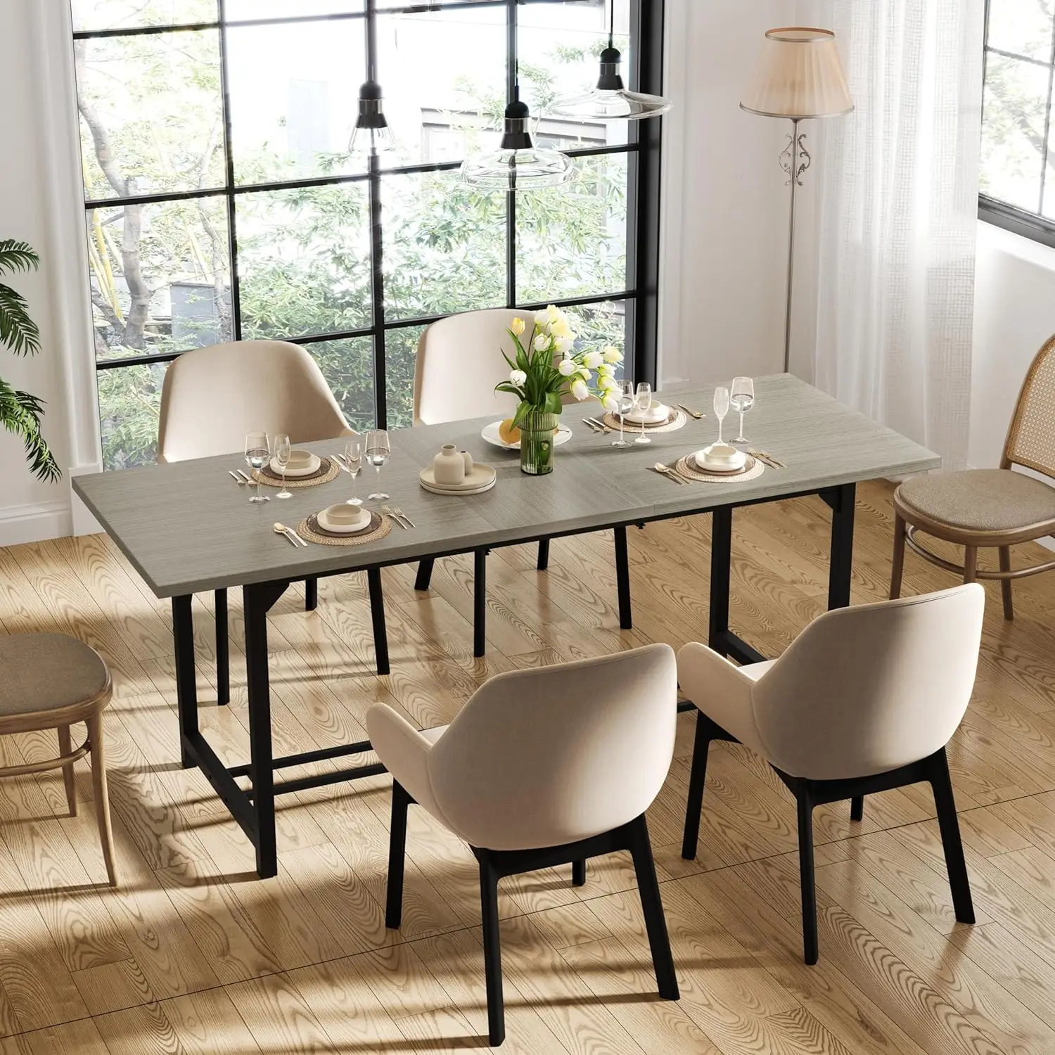 Metal Frame Extension Modern Kitchen Furniture Extendable Dinner Table Extendable Round Table