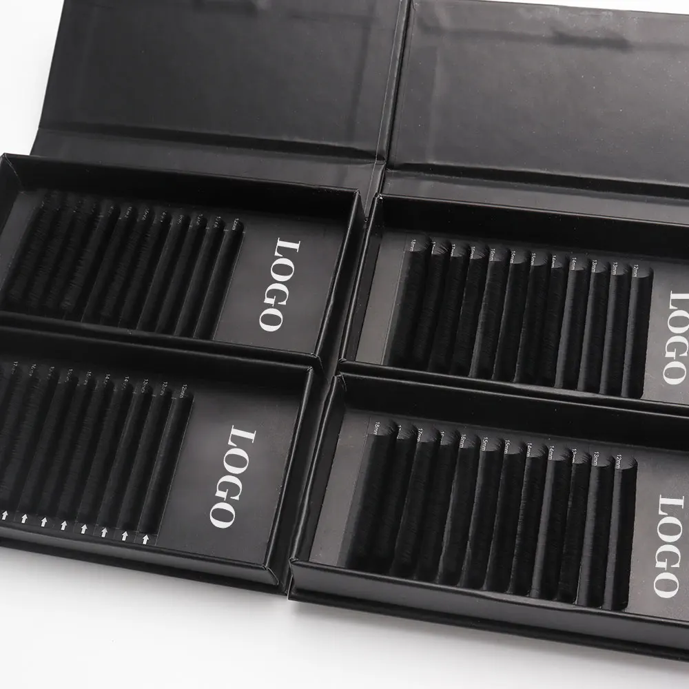 Private Label Individual Volume Matte Black Lash Extension Silk Eyelash Extension Supplies Cashmere Mix Length Lash Tray