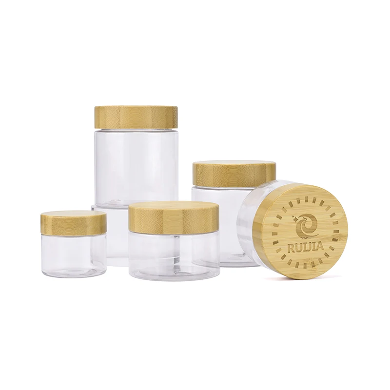 Environmental Frosted Clear 150g 250g 500g Body Butter PET Plastic Containers Cosmetic Cream Jars With Bamboo Lids