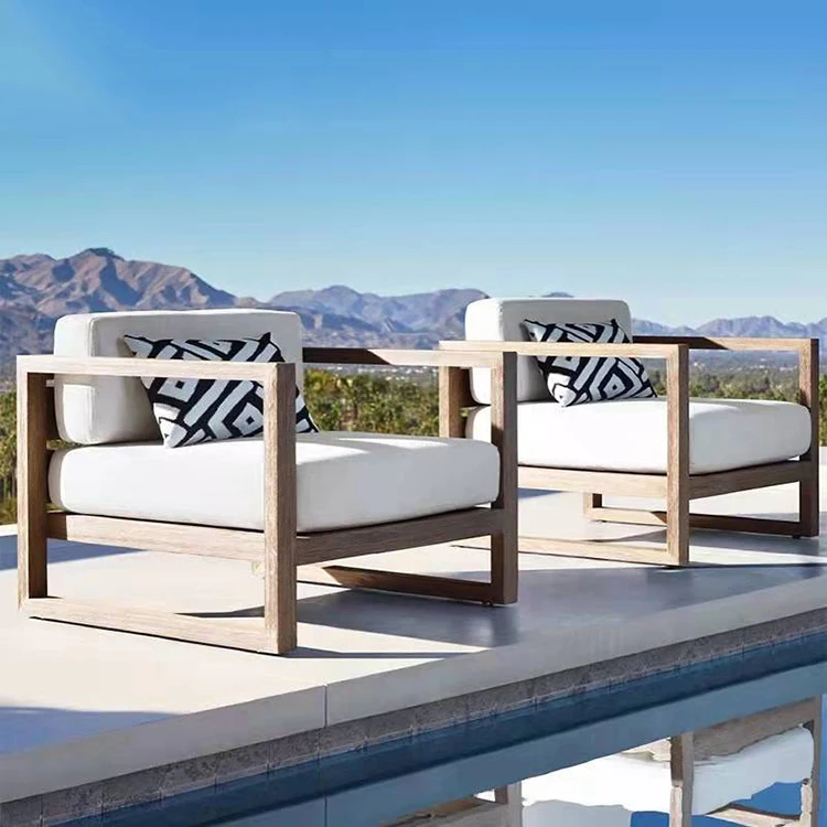 Modern outdoor terrace furniture wooden garden table hotel villa luxury teak sofa set