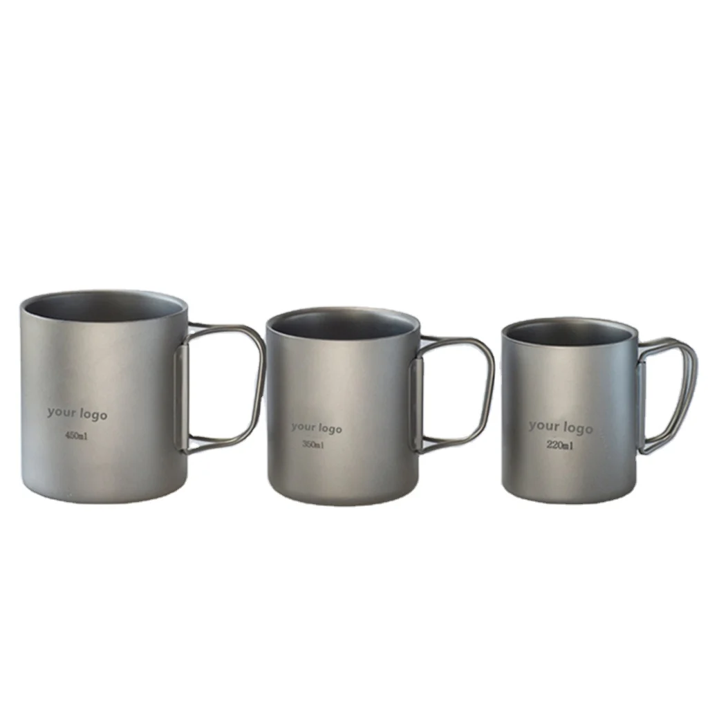 Heat Resistant Outdoor Camping Double Wall Titanium Drinking Cup Coffee Mug 450ml 350ML 220ML