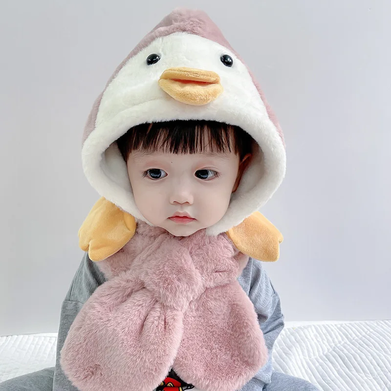 Customized hot sell children penguin scarf cute little yellow duck warm ear protection warm baby hat