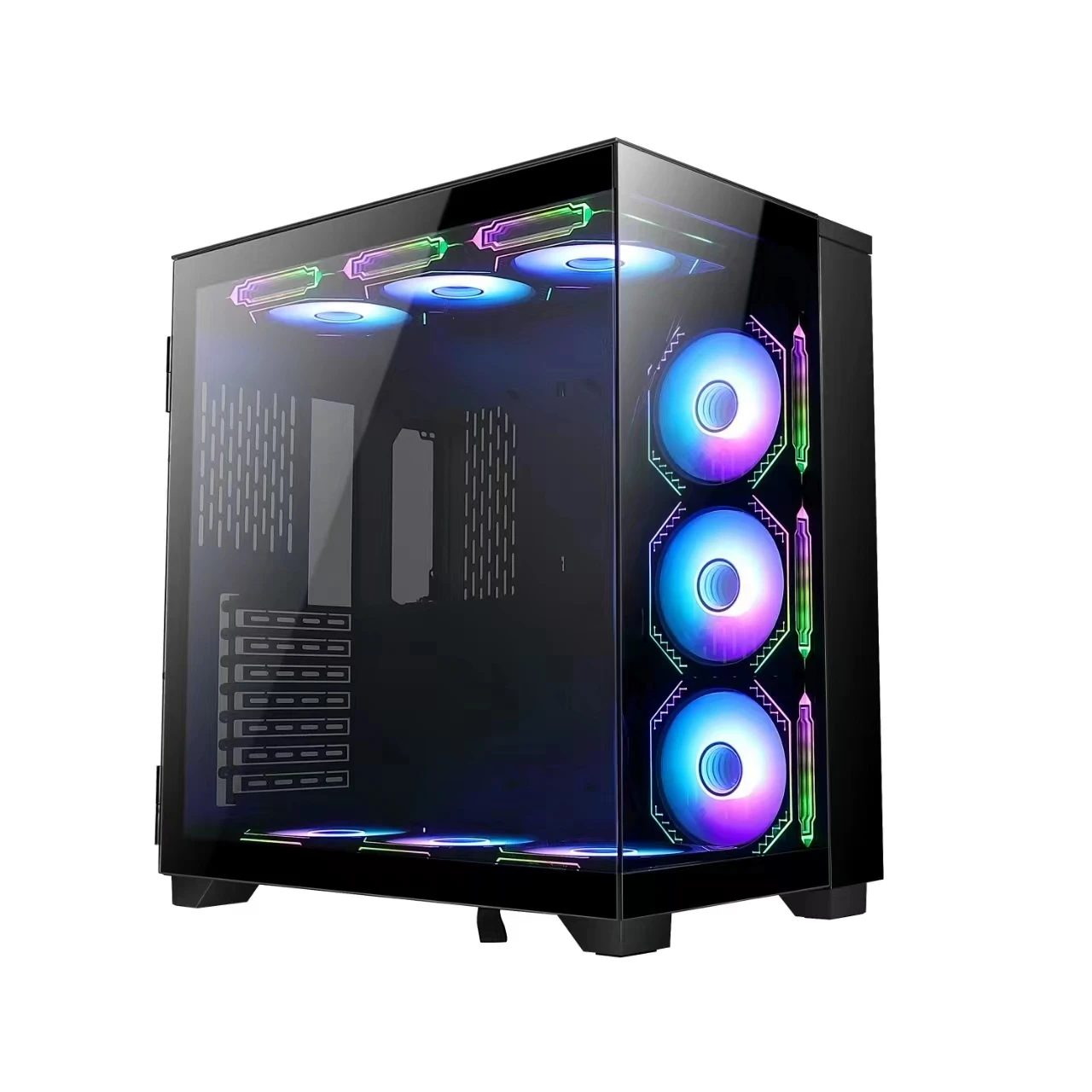 Micro ATX Desktop PC Case 3 x 120mm Fans Pre-Installed Tempered Glass Side Panel mATX E-ATX Gaming Computer Chassis