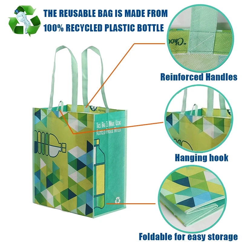 Heavy Duty Reusable Grocery Bag Made from Recycled Plastic Bottles Rpet Eco Friendly Tote Shopper Bag